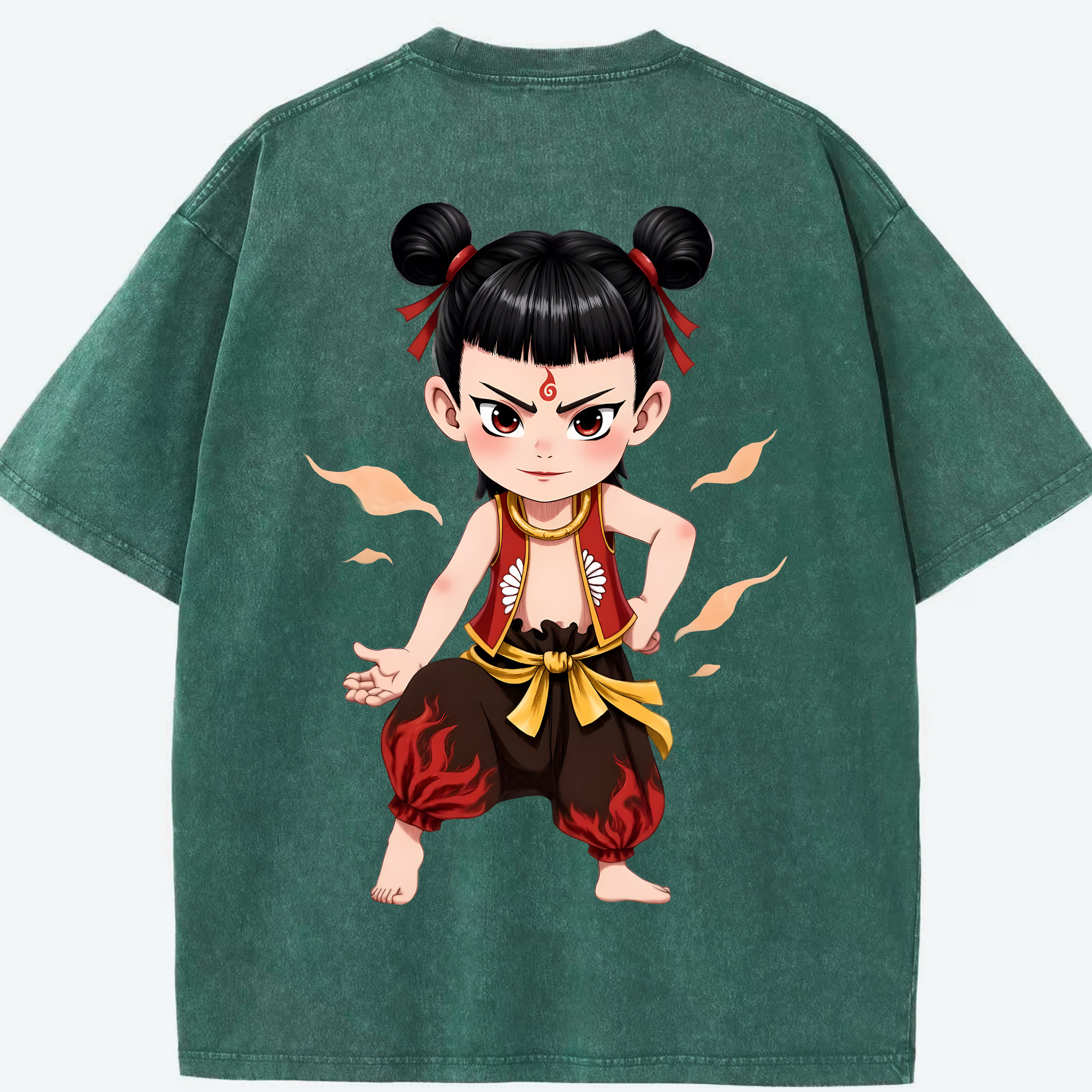 （画像用） Ne Zha 2 ナタ 魔童の大暴れ 綿100% ヴィンテージ風 半袖Tシャツ（背面プリント）